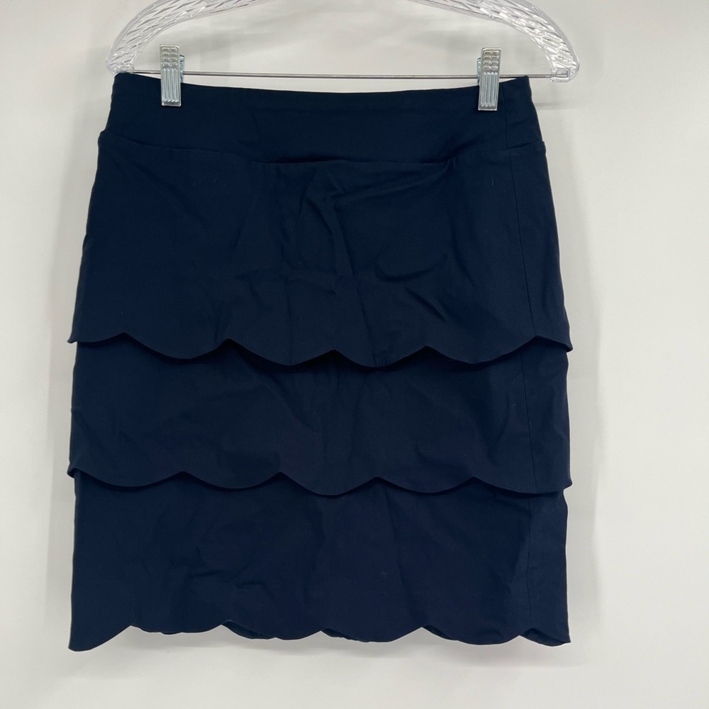 J McLaughlin Providence Tiered Scallop Hem Skirt Womens 6 Navy Blue Pencil NWT